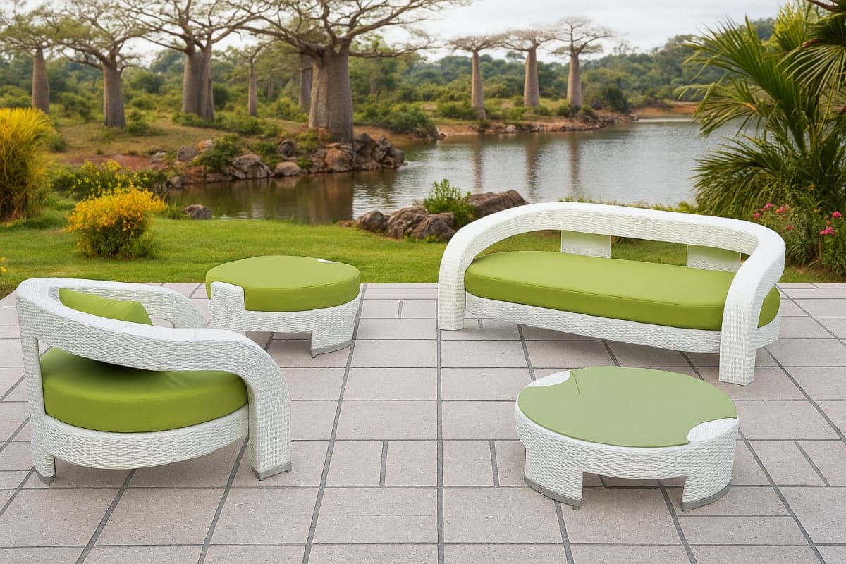 Salon de Jardin Design "Oasis Curviligne" - Mobilier artisanal Ebène Madagascar