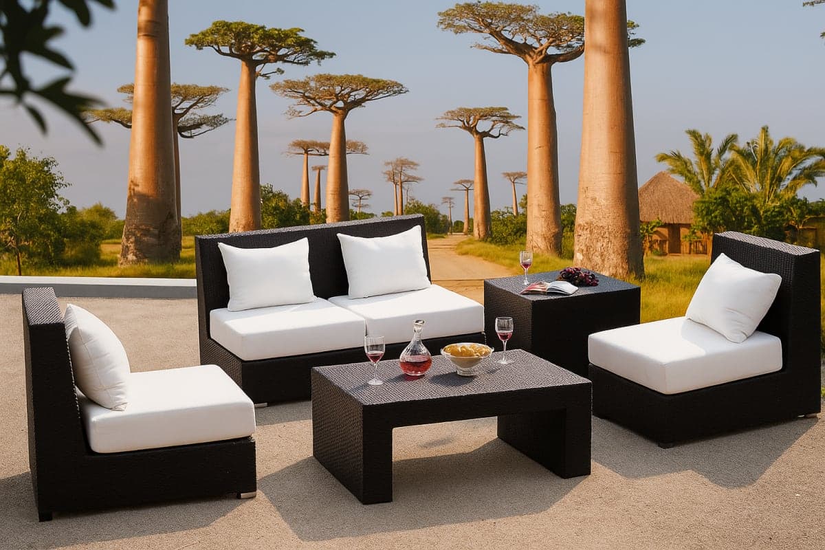 Salon de jardin modulaire en résine tressée - Mobilier artisanal Ebène Madagascar