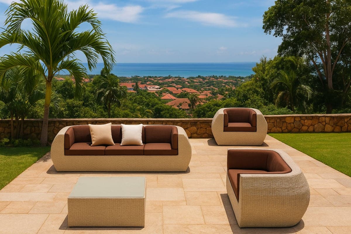Canapé de Jardin Design "Horizon" en Résine Tressée - Mobilier artisanal Ebène Madagascar