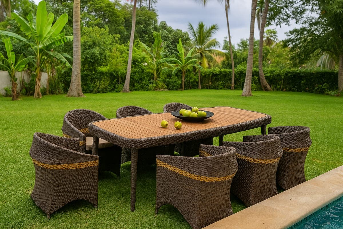 Ensemble Repas d'Extérieur "Horizon" – Résine Tressée - Mobilier artisanal Ebène Madagascar
