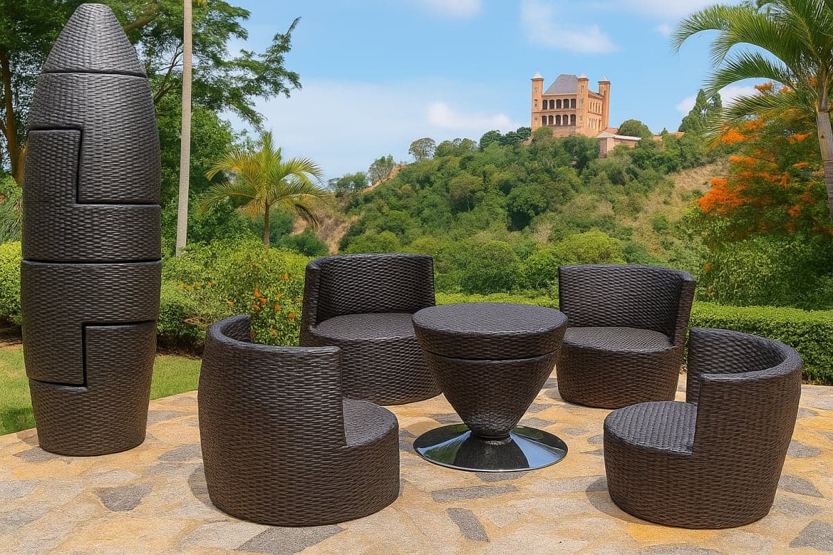 Salon de Jardin Totem Empilable - Design Sculptural - Mobilier artisanal Ebène Madagascar