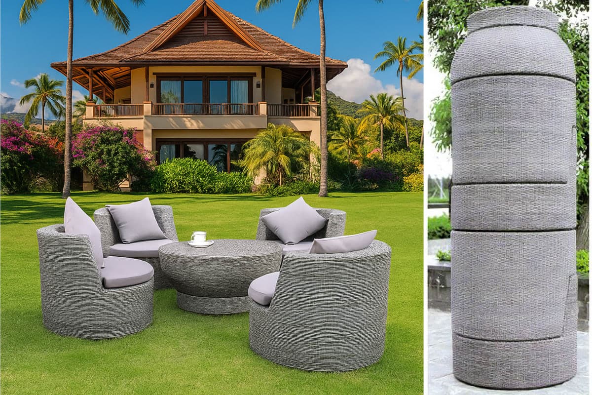 Salon de Jardin Modulable "Cylindre" en Résine tressée - Mobilier artisanal Ebène Madagascar