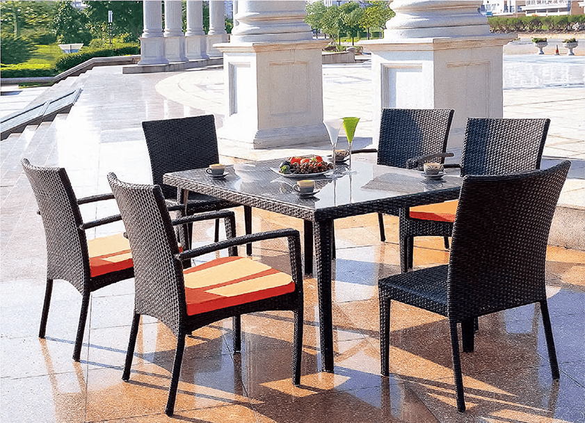 Ensemble Repas d'Extérieur "Riviera" – Table Carrée et Fauteuils en Résine Tressée - Mobilier artisanal Ebène Madagascar