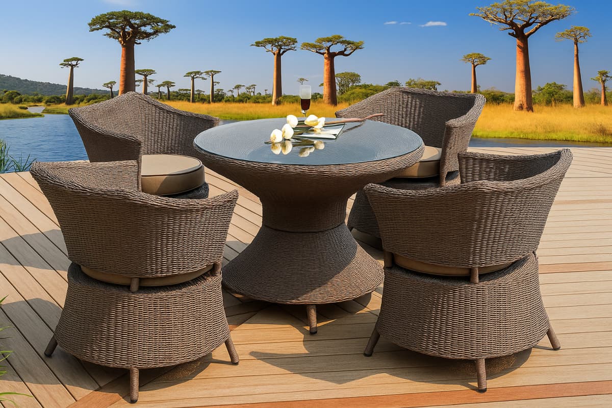 Ensemble Repas de Jardin "Amphore" - en Résine Tressée - Mobilier artisanal Ebène Madagascar