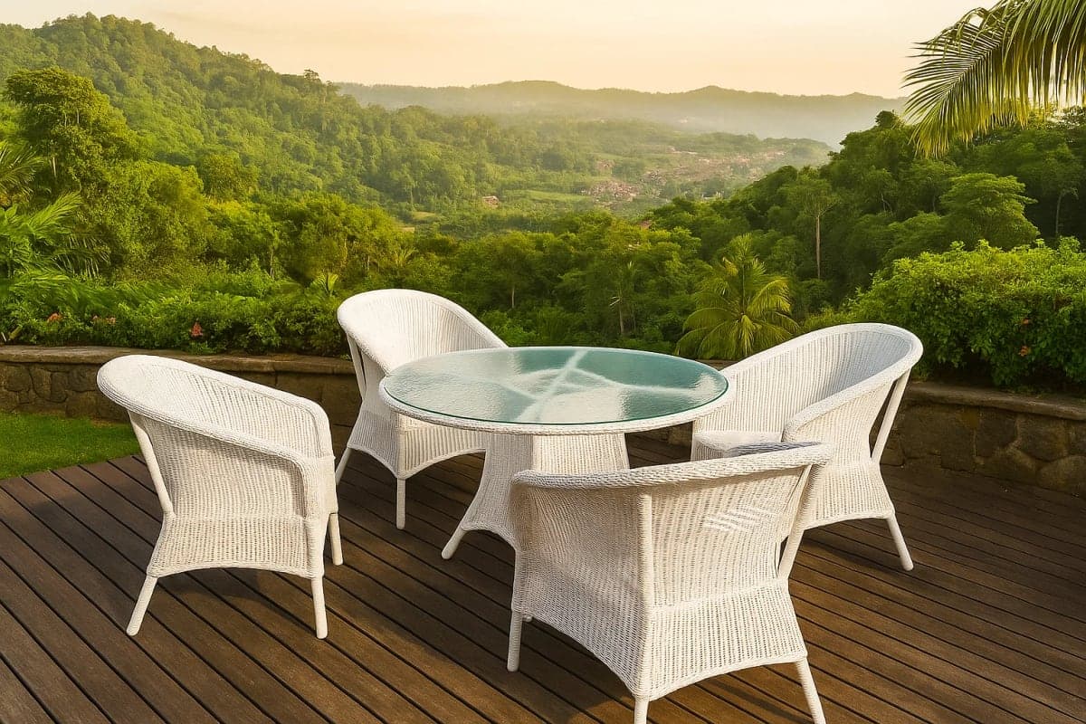 Table de Jardin Ronde en Résine Tressée - Mobilier artisanal Ebène Madagascar