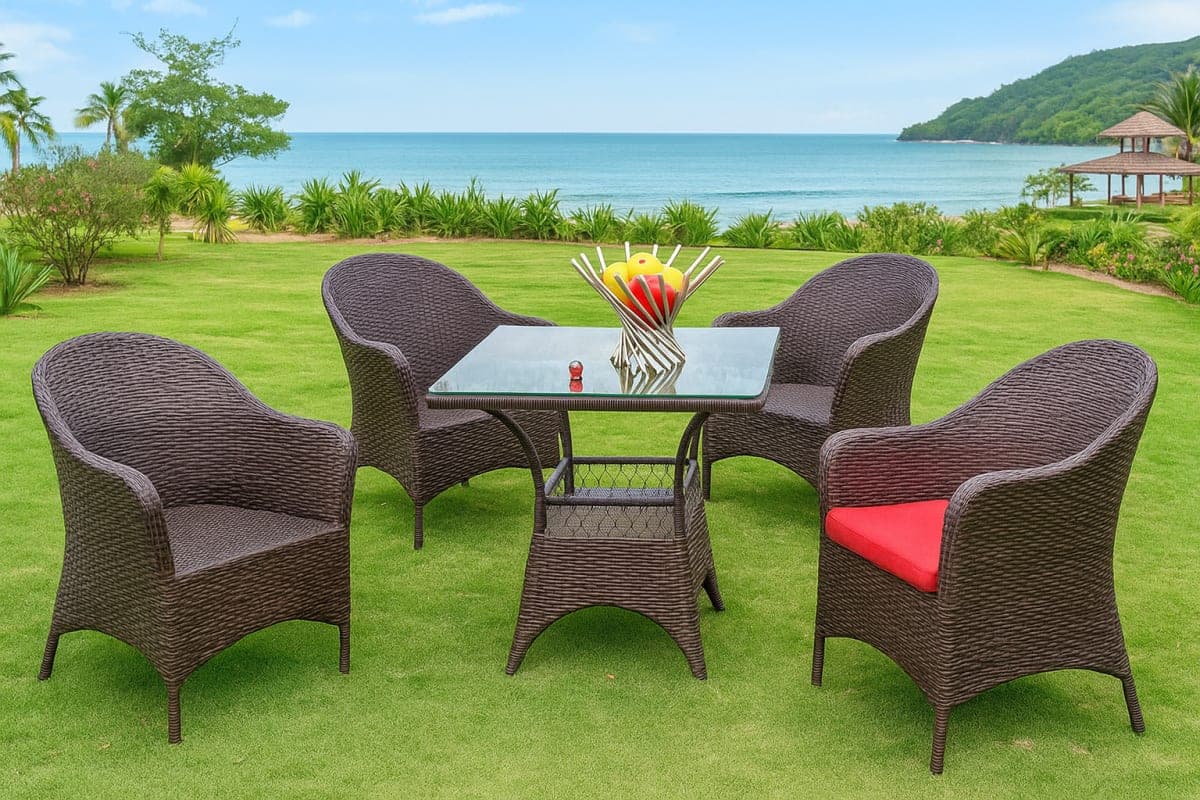 Ensemble Repas d'Extérieur en Résine Tressée - Mobilier artisanal Ebène Madagascar
