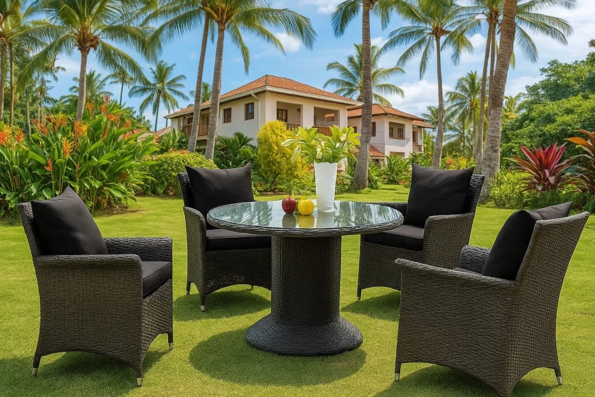 Table de Jardin Ronde en Résine Tressée - Mobilier artisanal Ebène Madagascar