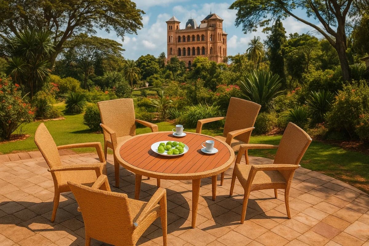 Table de Jardin Ronde en Résine Tressée - Mobilier artisanal Ebène Madagascar