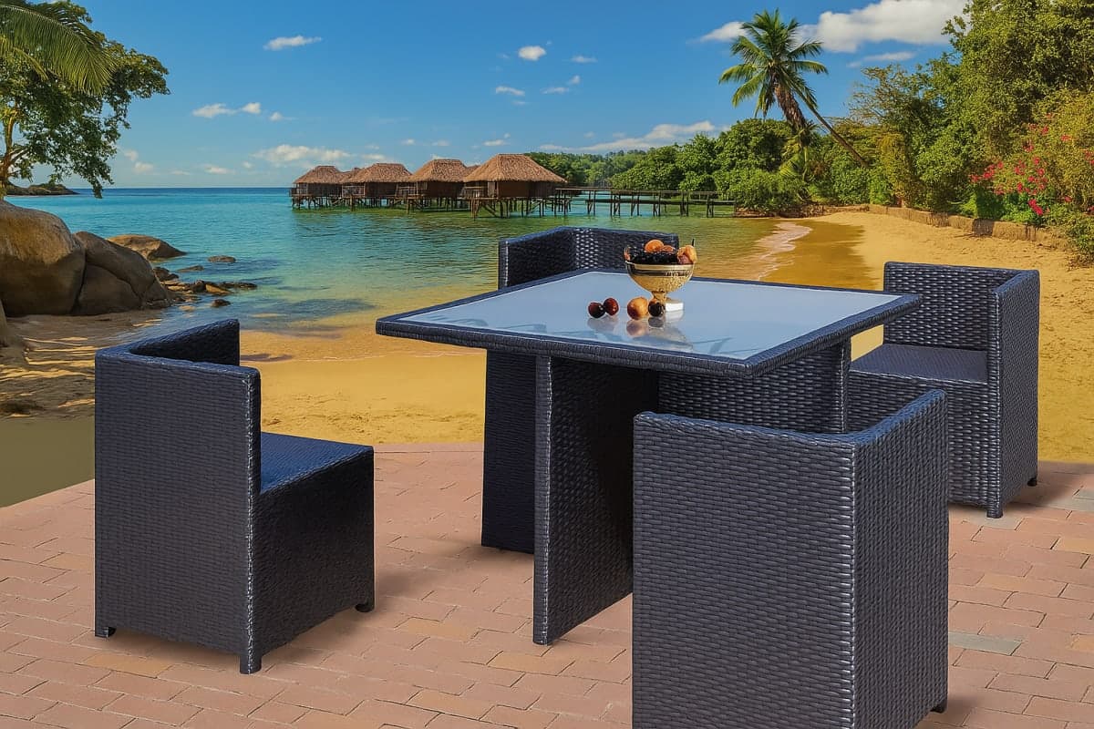 Table de Jardin Encastrable "Cube" en Résine Tressée - Mobilier artisanal Ebène Madagascar
