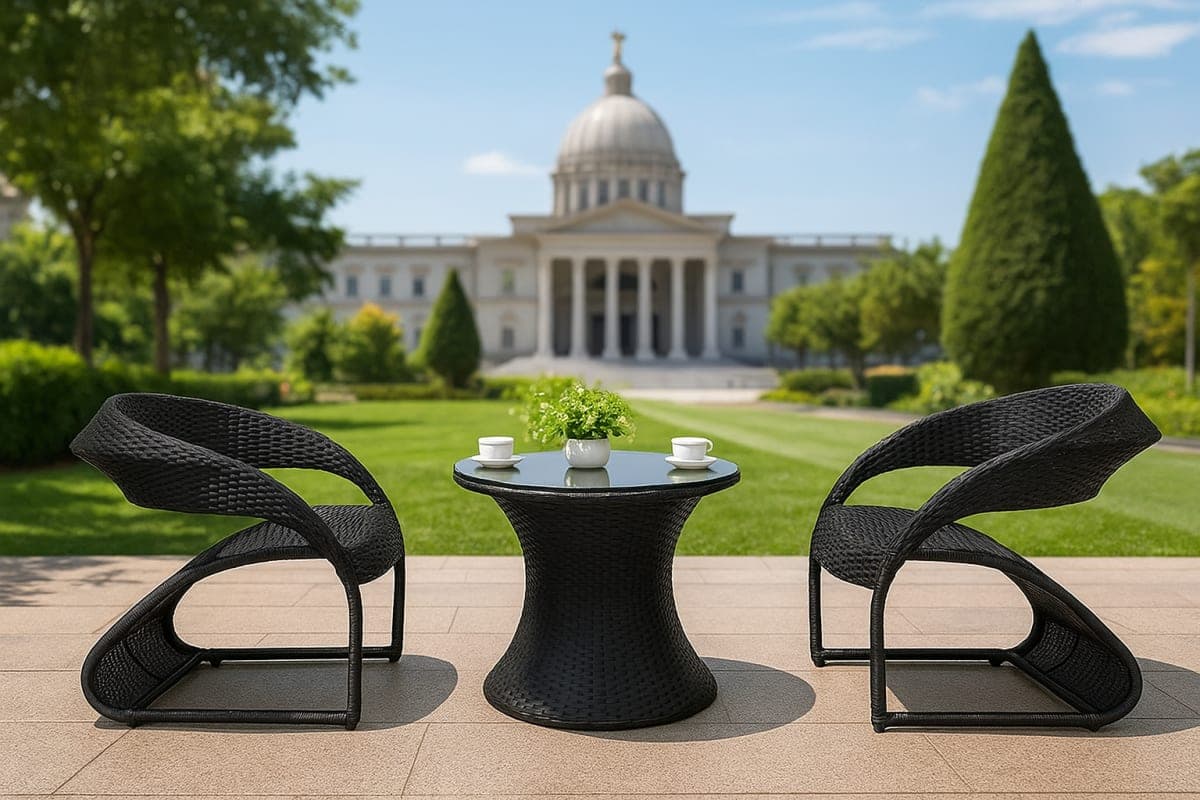 Fauteuil de jardin enveloppant en résine tressée (Design Courbe) - Mobilier artisanal Ebène Madagascar