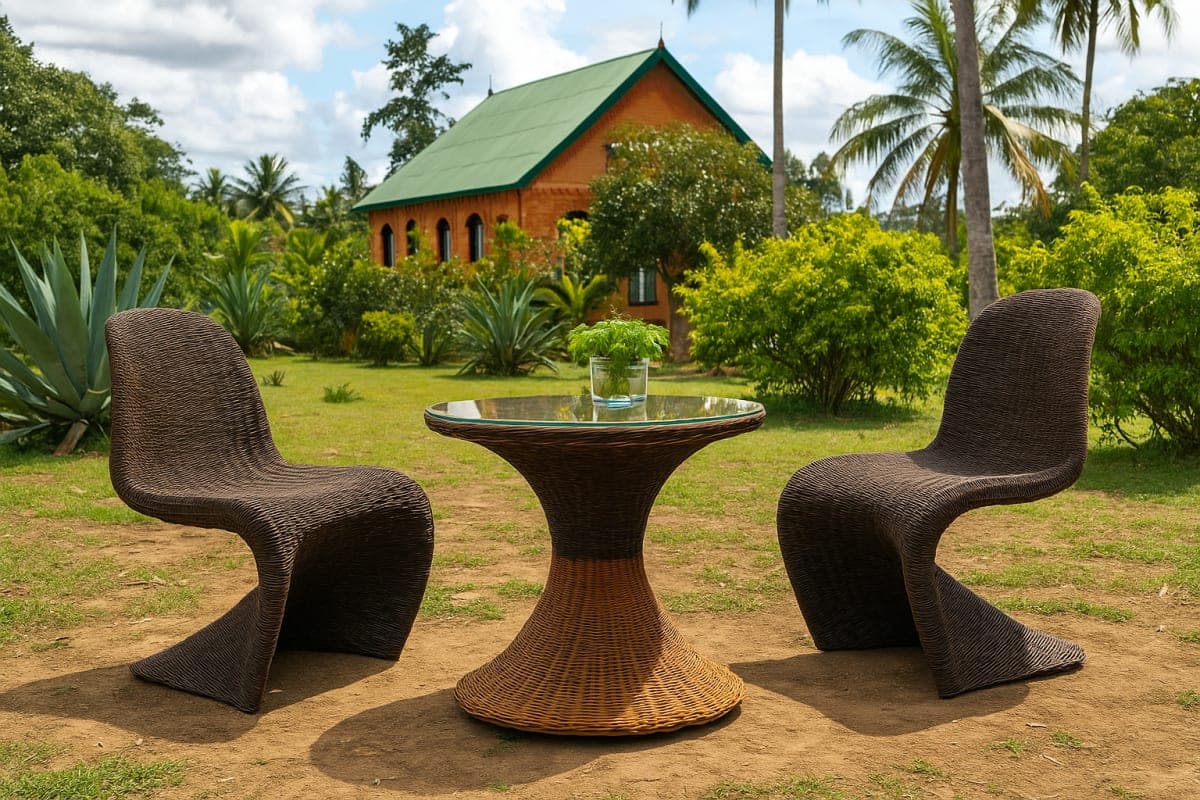 Ensemble de Jardin Design « Serpent » en Résine Tressée - Mobilier artisanal Ebène Madagascar