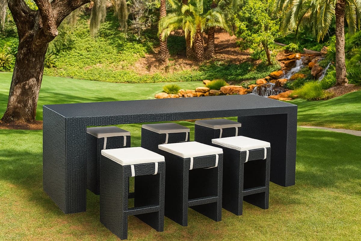 Ensemble Bar de Jardin en Résine Tressée - Mobilier artisanal Ebène Madagascar