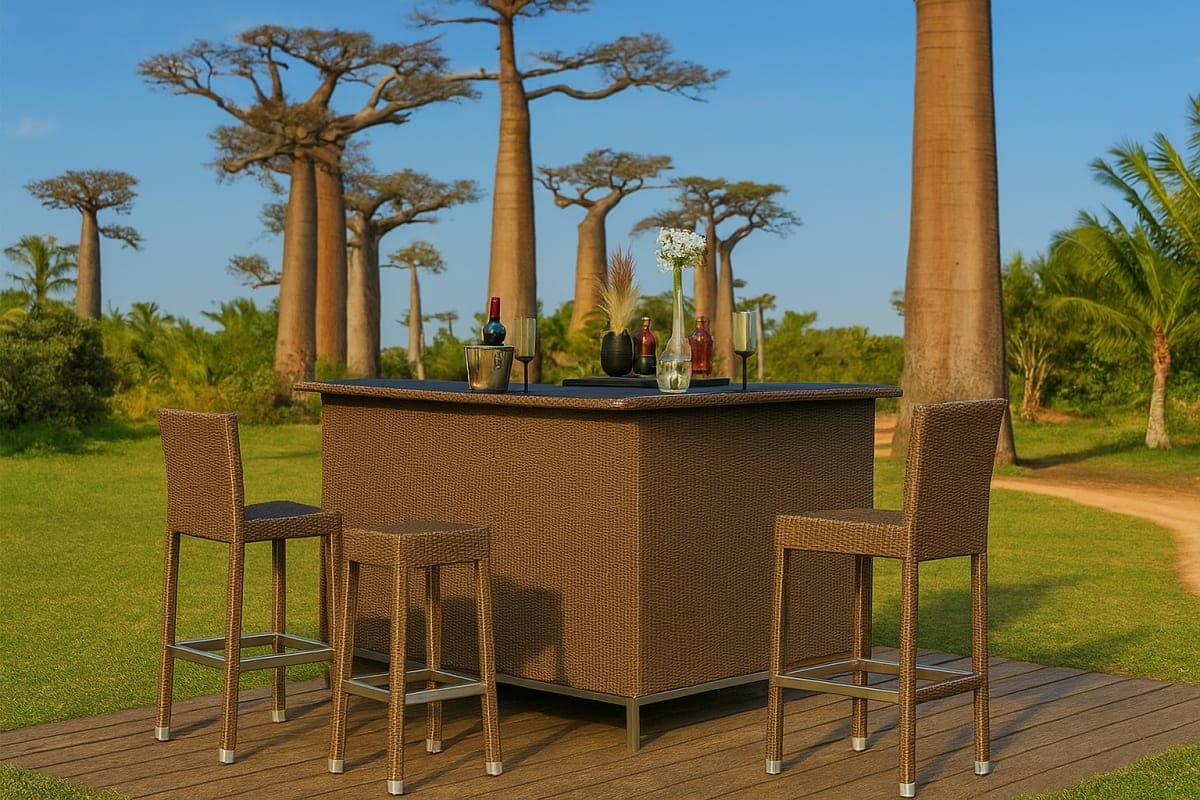 Ensemble Bar de Jardin en Résine Tressée - Mobilier artisanal Ebène Madagascar