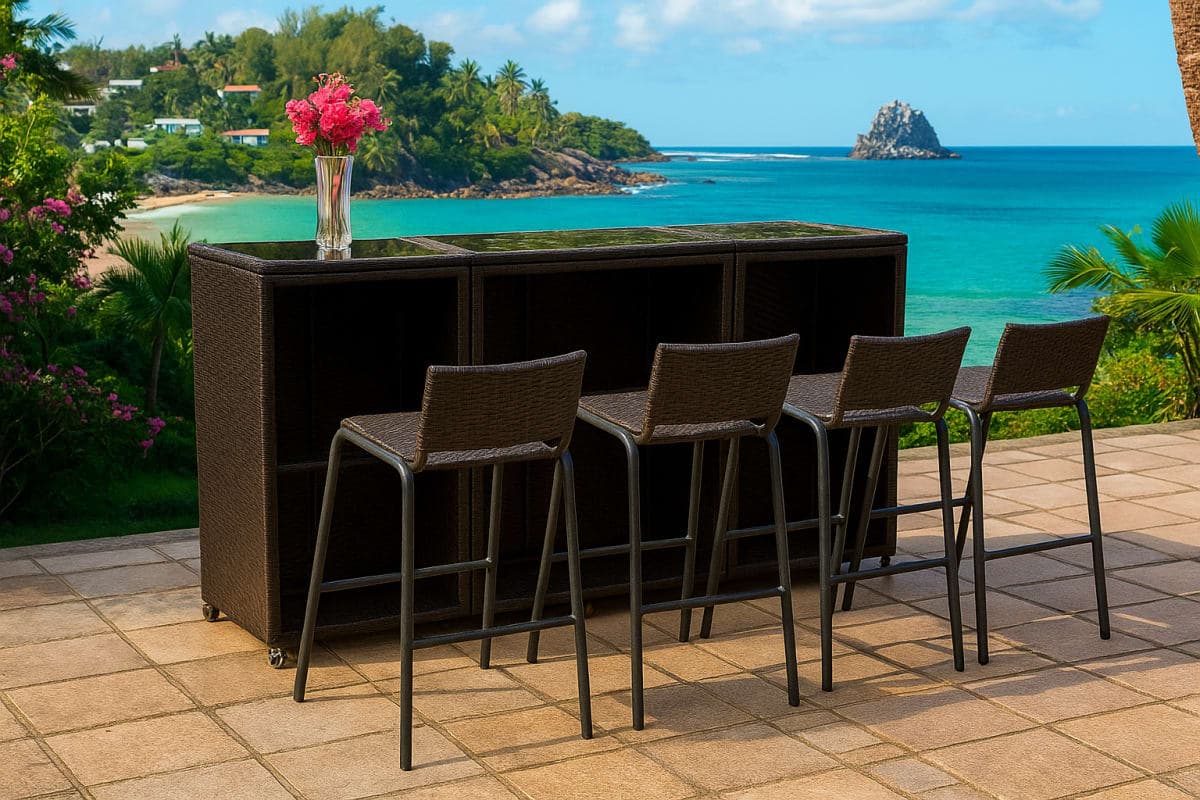 Ensemble Bar de Jardin en Résine Tressée - Mobilier artisanal Ebène Madagascar