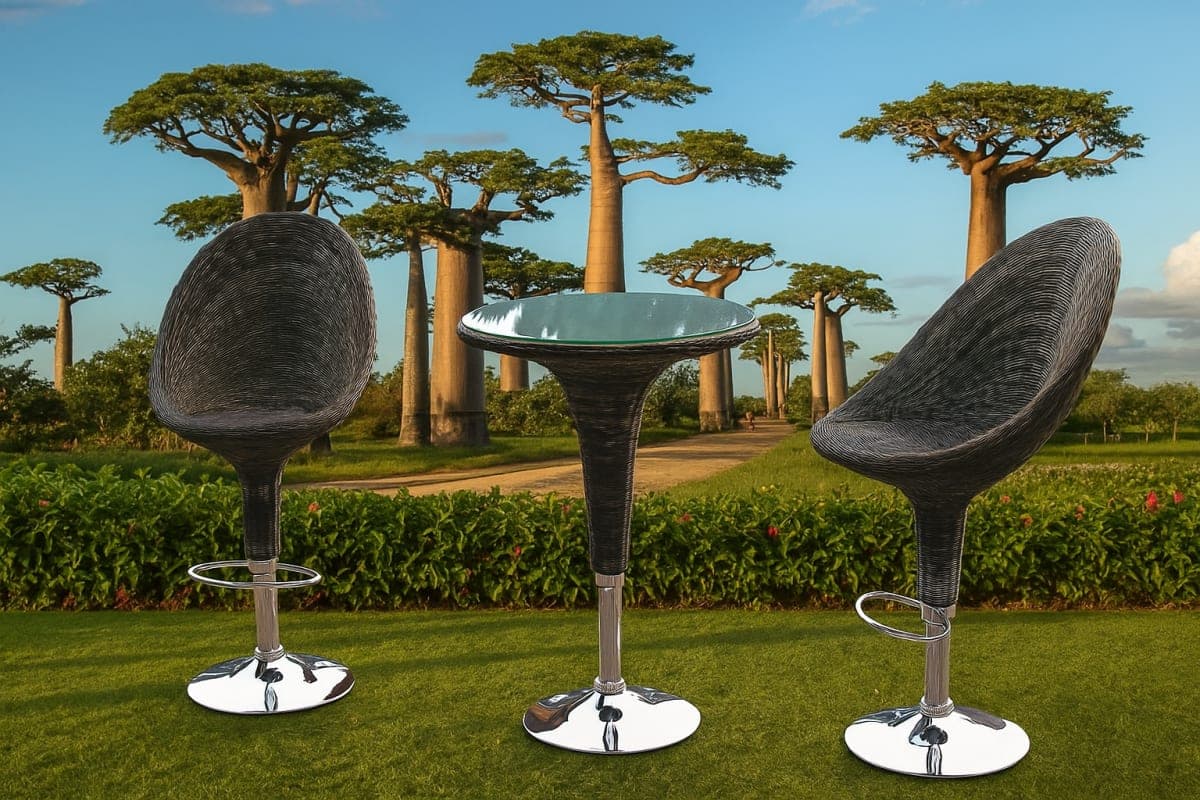Ensemble de Bar Contemporain en résine tressée - Mobilier artisanal Ebène Madagascar