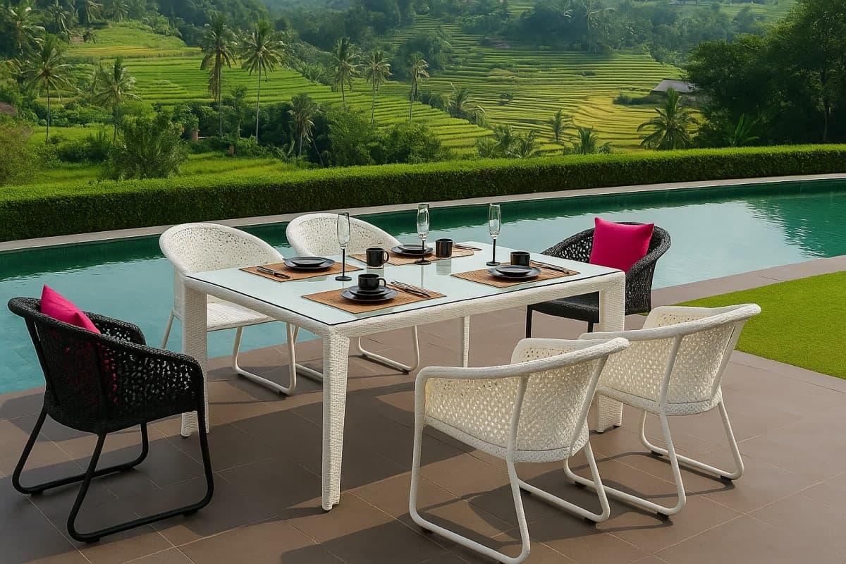 Ensemble Repas en Résine Tressée - Mobilier artisanal Ebène Madagascar