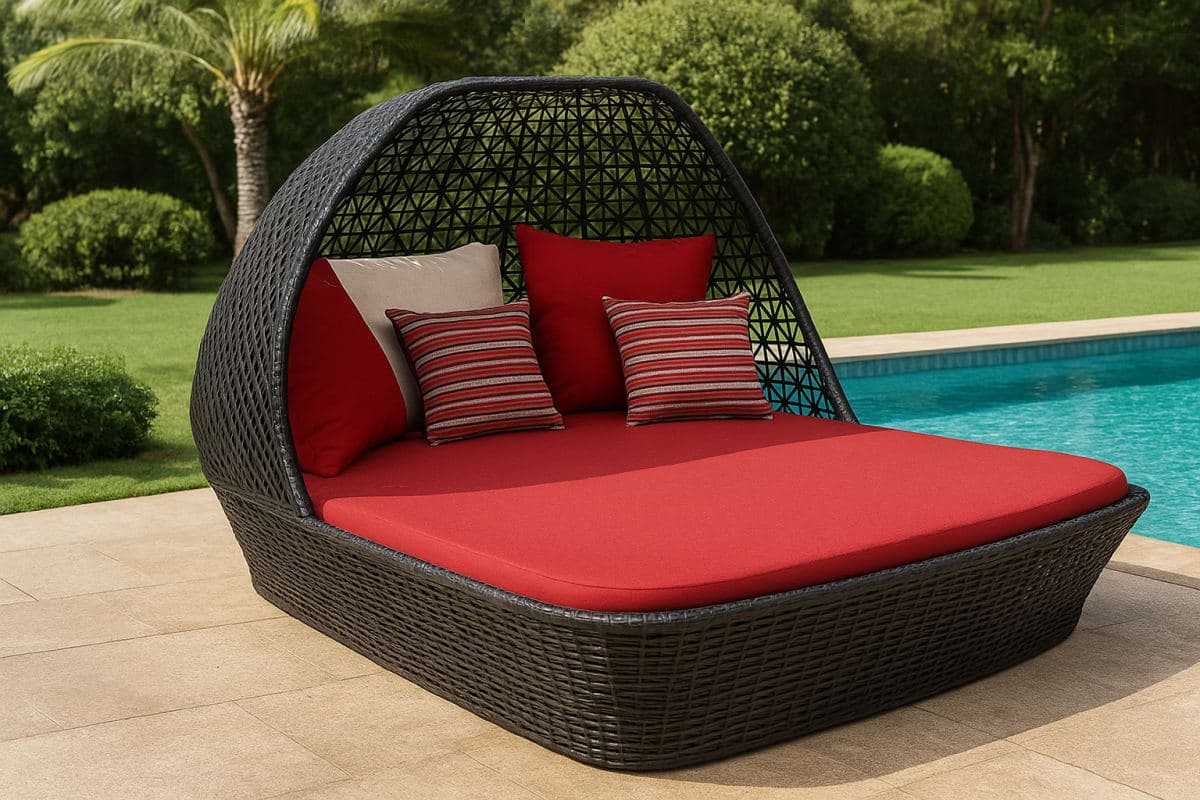 Lit de jour extérieur en résine tressé - Mobilier artisanal Ebène Madagascar