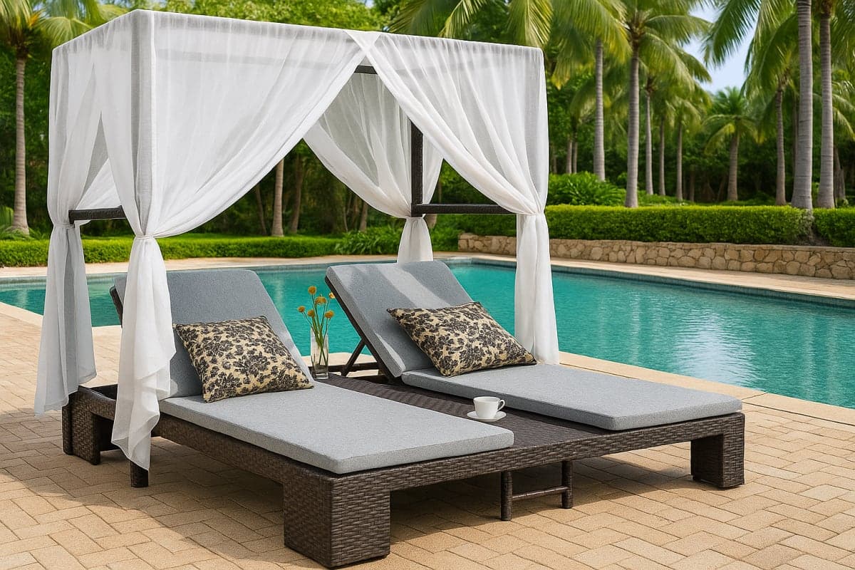 Bain de soleil double à baldaquin en résine tressée - Mobilier artisanal Ebène Madagascar