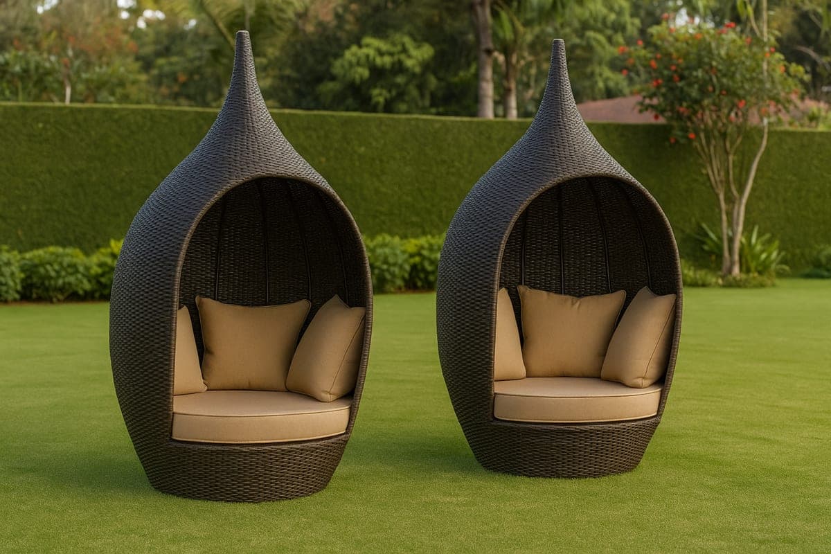 Lit de Jardin Cocon en Résine Tressée - Mobilier artisanal Ebène Madagascar