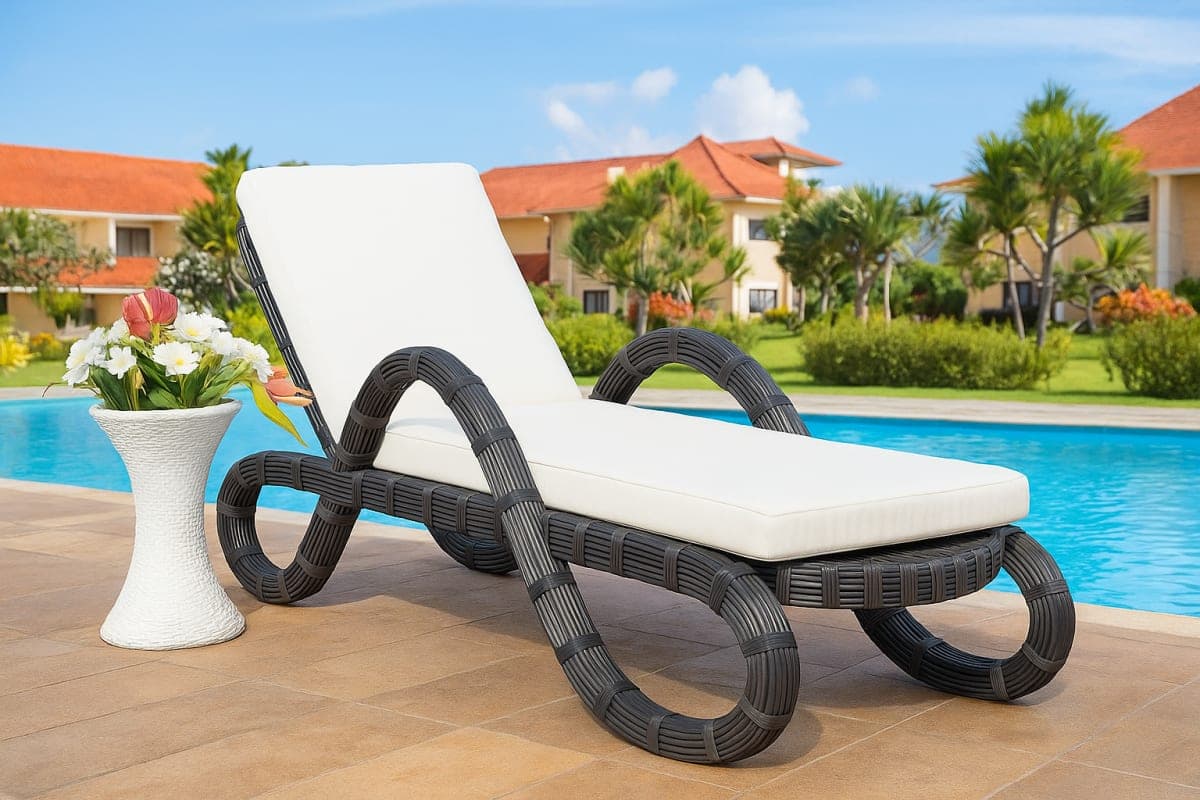 Bain de Soleil Design "Vague" en Résine Tressée - Mobilier artisanal Ebène Madagascar
