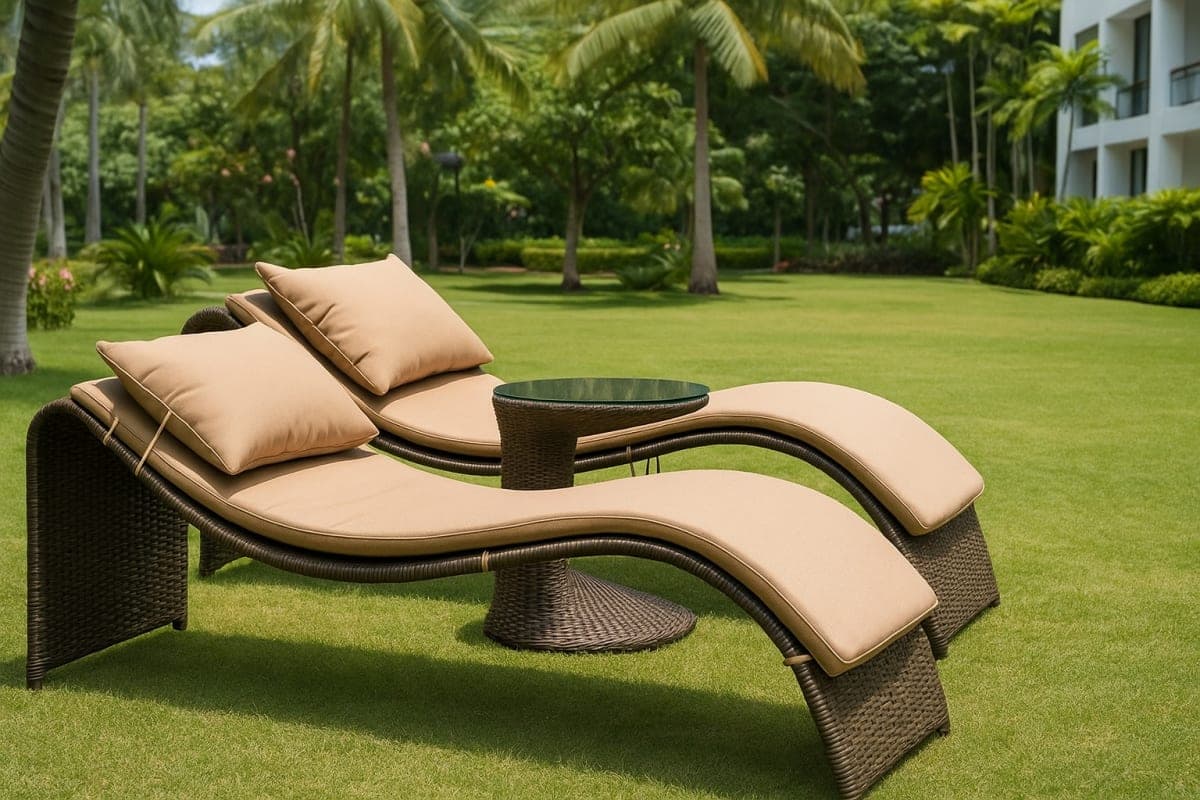 Ensemble Bain de Soleil en Résine Tressée - Mobilier artisanal Ebène Madagascar
