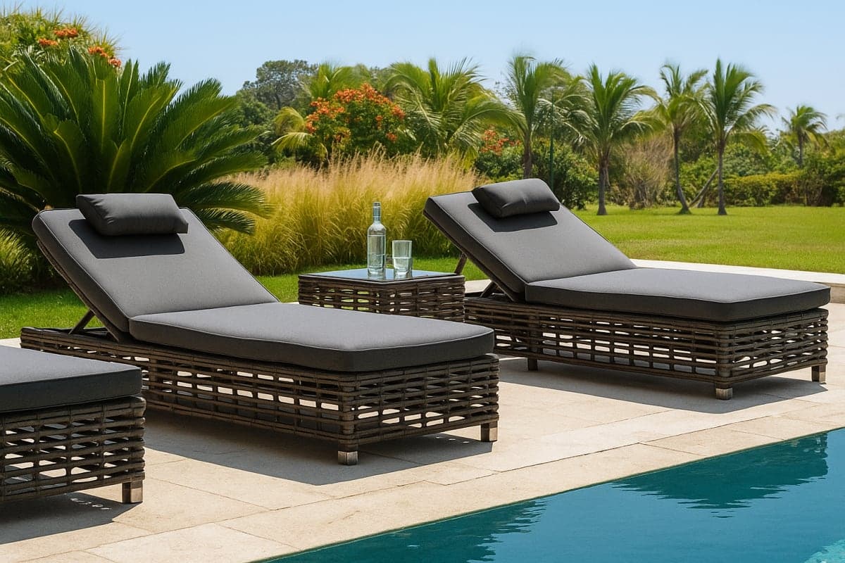 Bain de Soleil en Résine Tressée Graphite - Mobilier artisanal Ebène Madagascar