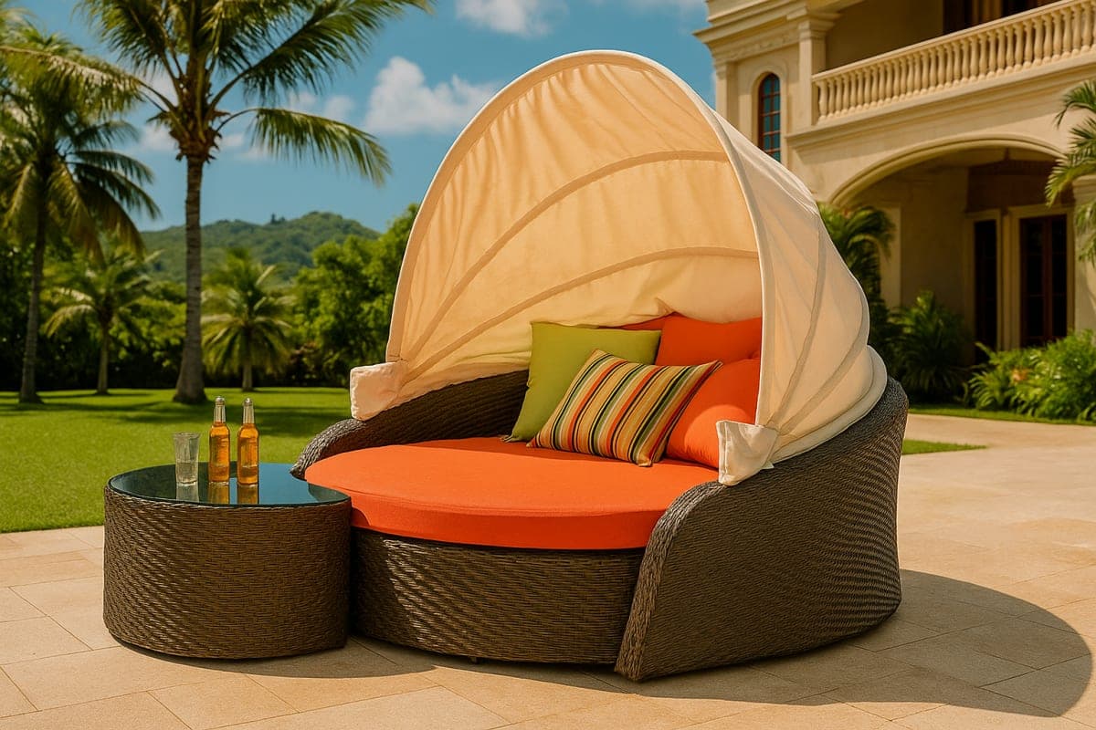 Lit de Jardin avec Baldaquin Retractable - Mobilier artisanal Ebène Madagascar