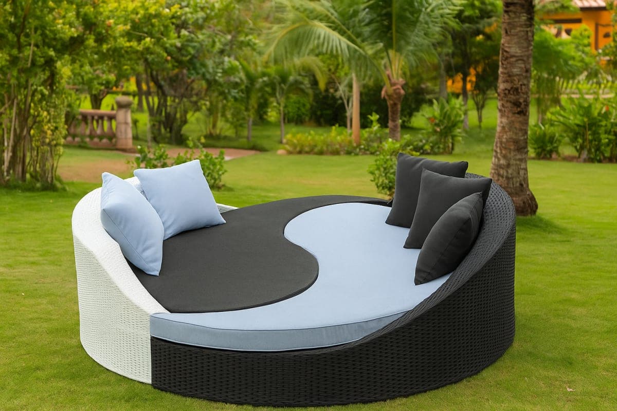 Lit de Jardin Yin Yang en Résine Tressée - Mobilier artisanal Ebène Madagascar