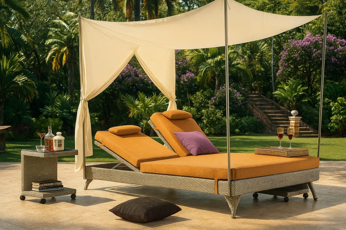 Lit de Jardin Double Luxe - Mobilier artisanal Ebène Madagascar