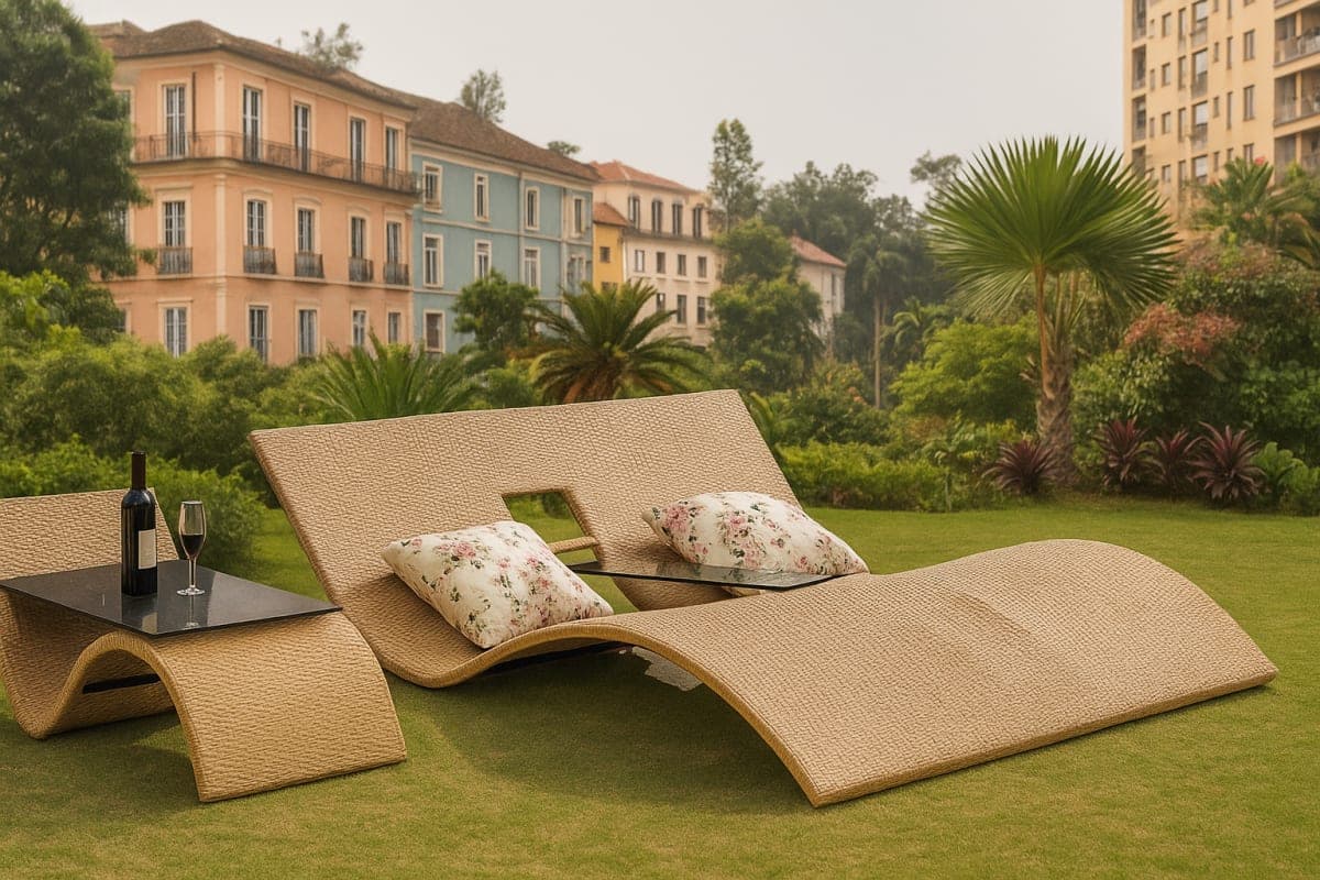Bain de Soleil Double "Vague" - Mobilier artisanal Ebène Madagascar