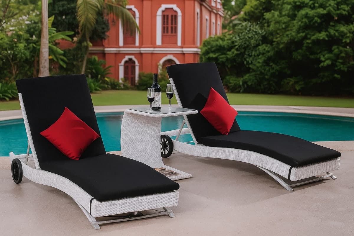 Ensemble Bain de Soleil de Luxe en Résine Tressée - Mobilier artisanal Ebène Madagascar