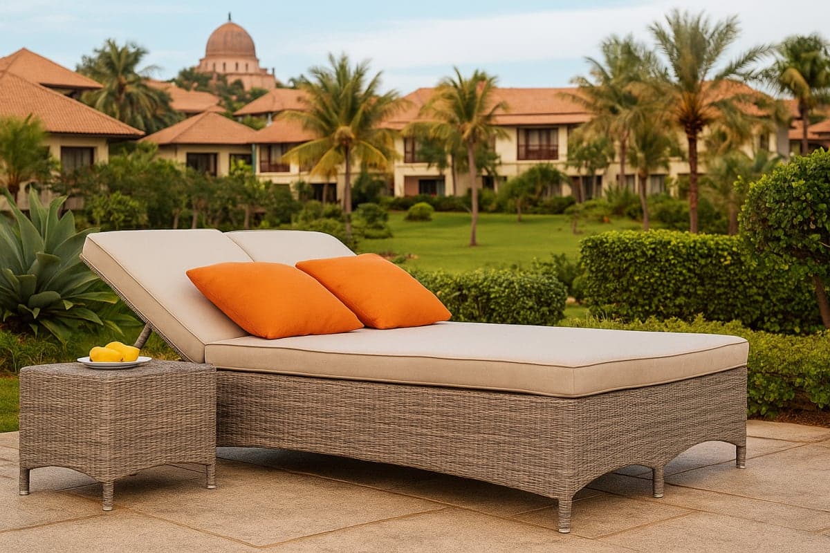 Lit de Jardin Double en Résine Tressée - Mobilier artisanal Ebène Madagascar