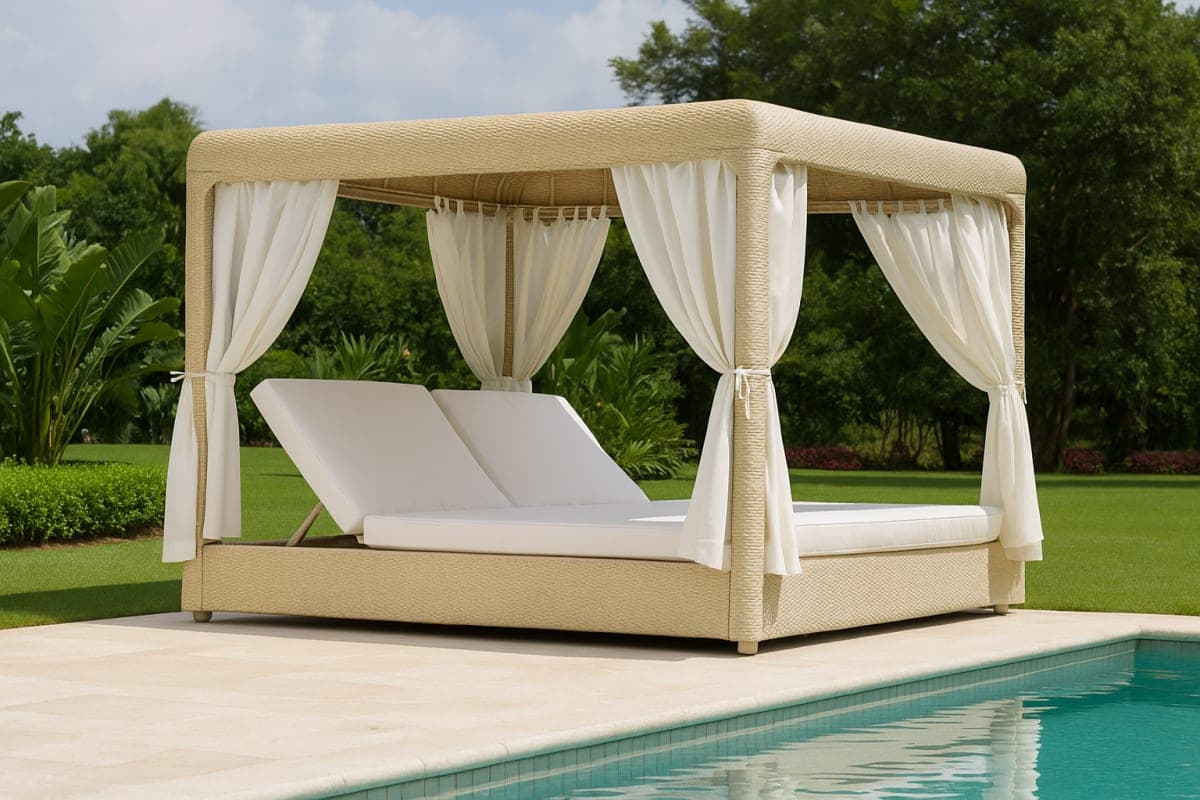 Lit de Jardin Baldaquin Double Prestige - Mobilier artisanal Ebène Madagascar
