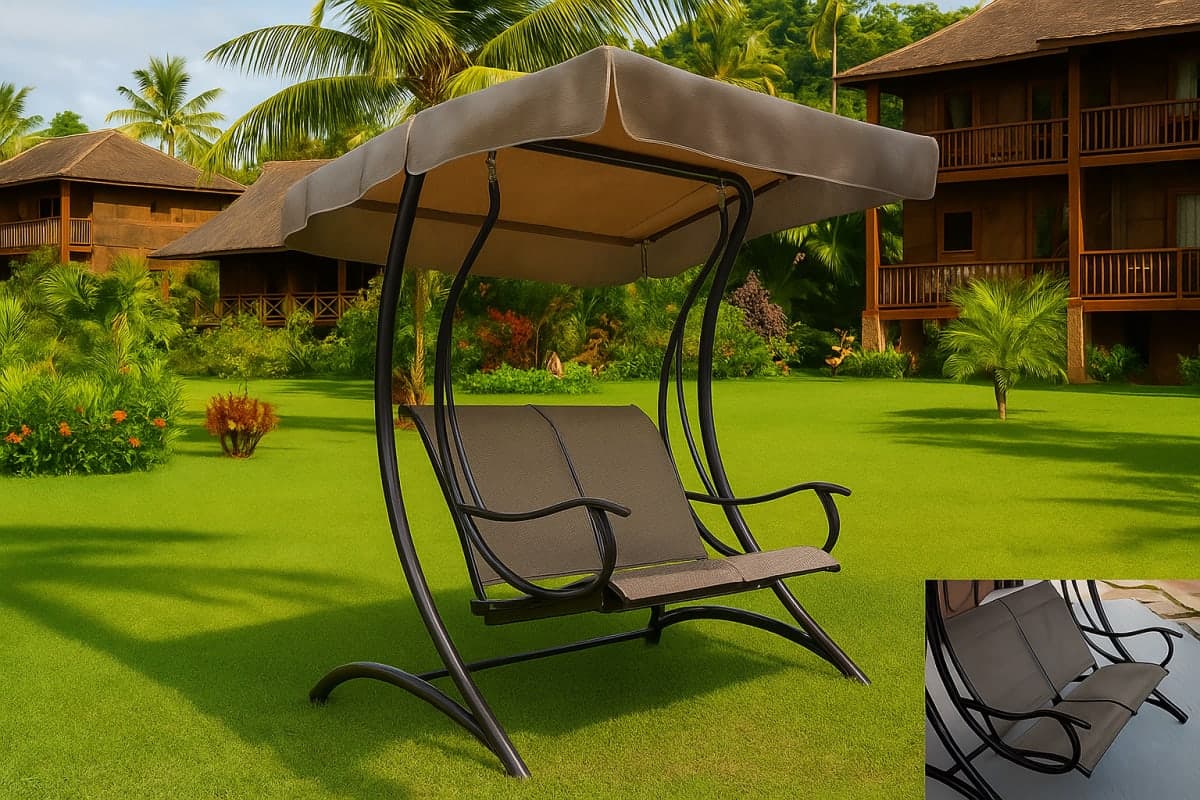 Balancelle de Jardin avec Auvent Ajustable - Mobilier artisanal Ebène Madagascar