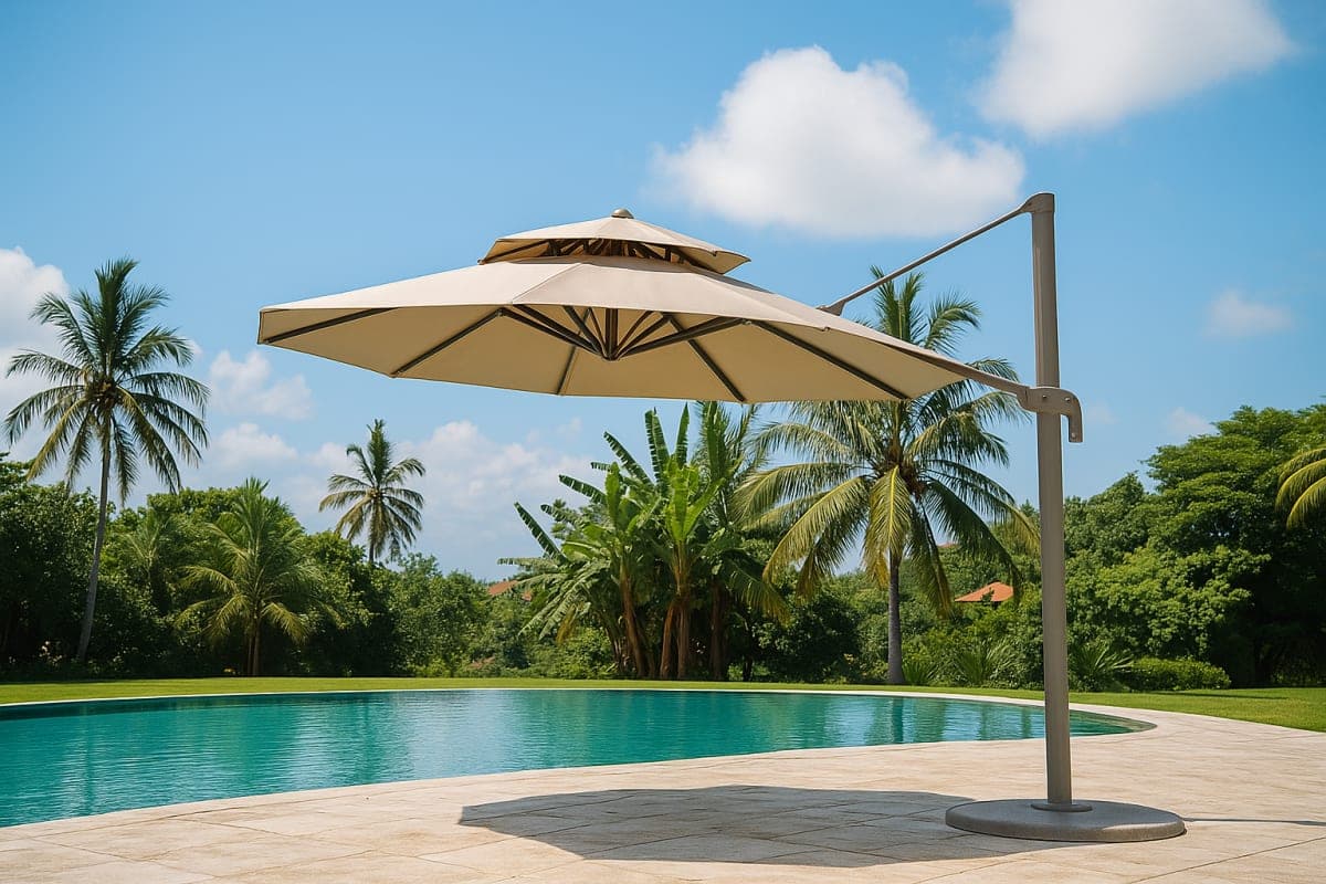 Parasol Déporté de Luxe Double Toit - Mobilier artisanal Ebène Madagascar