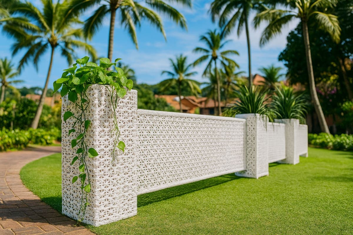 Claustra d'extérieur modulable en résine tressée - Mobilier artisanal Ebène Madagascar