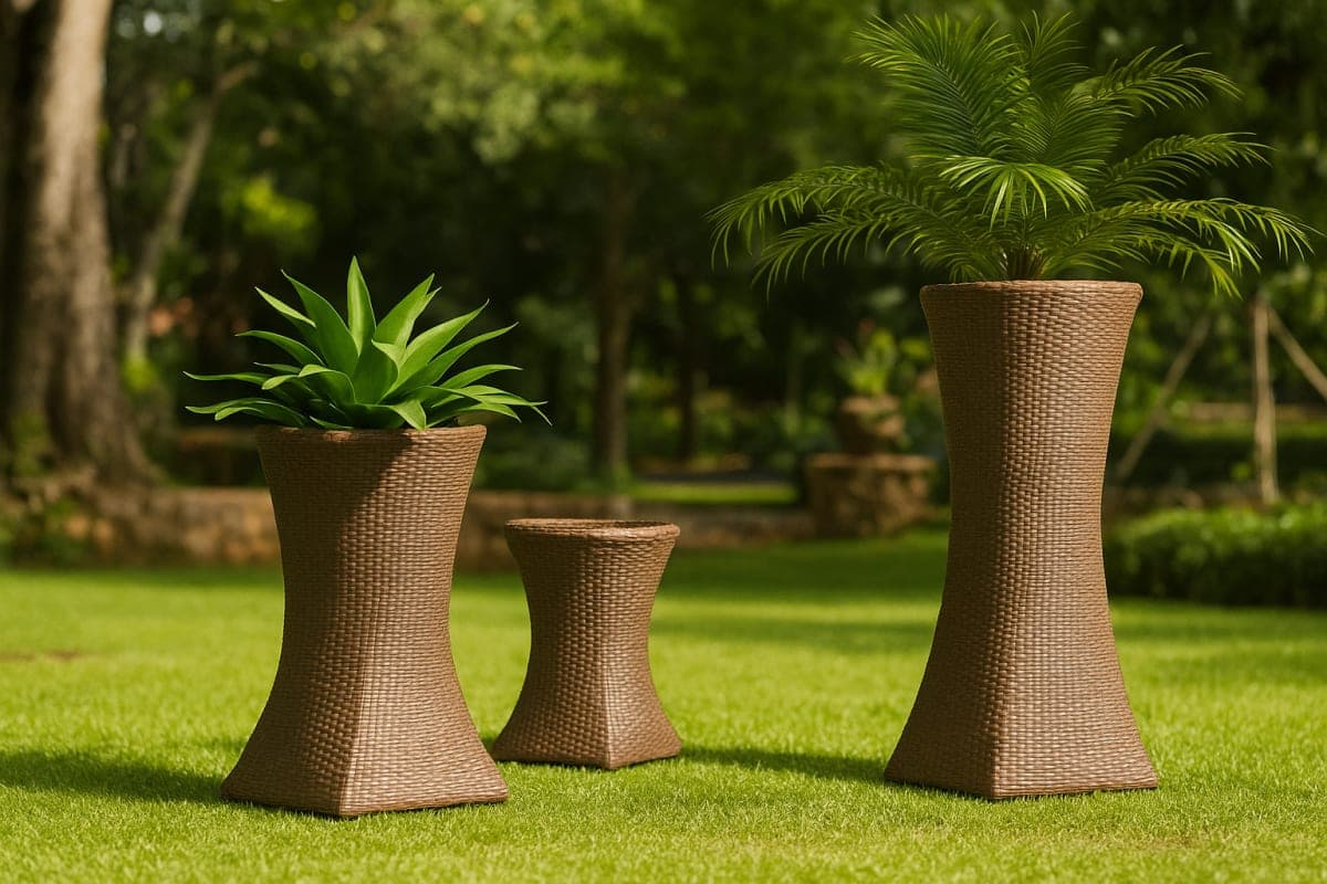 Ensemble de Cache-Pots Sabliers en Résine Tressée - Mobilier artisanal Ebène Madagascar