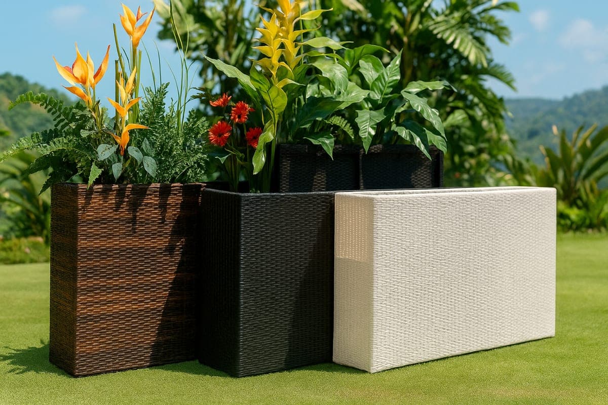 Jardinière haute en résine tressée - Mobilier artisanal Ebène Madagascar