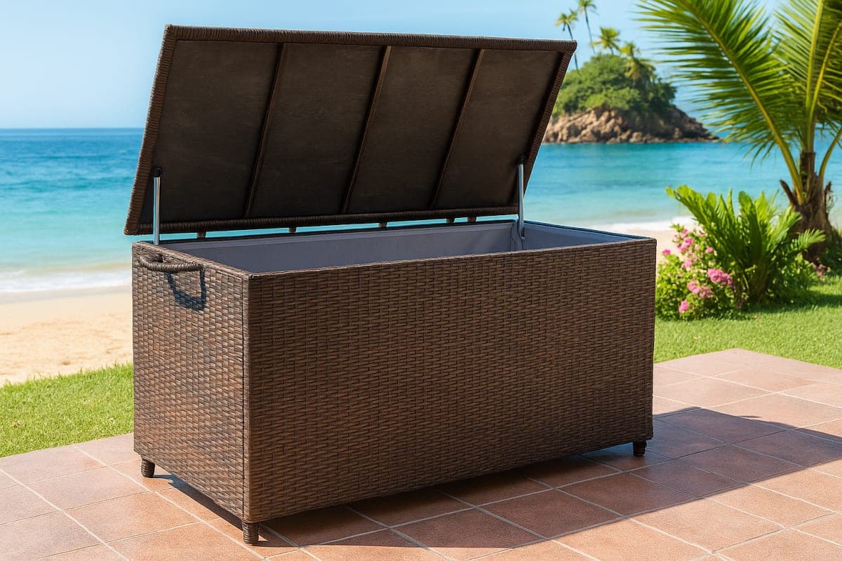 Coffre de jardin en résine tressée - Mobilier artisanal Ebène Madagascar
