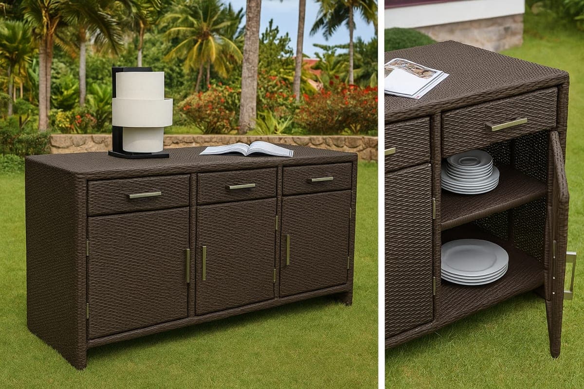 Buffet d'Extérieur en Résine Tressée - Mobilier artisanal Ebène Madagascar