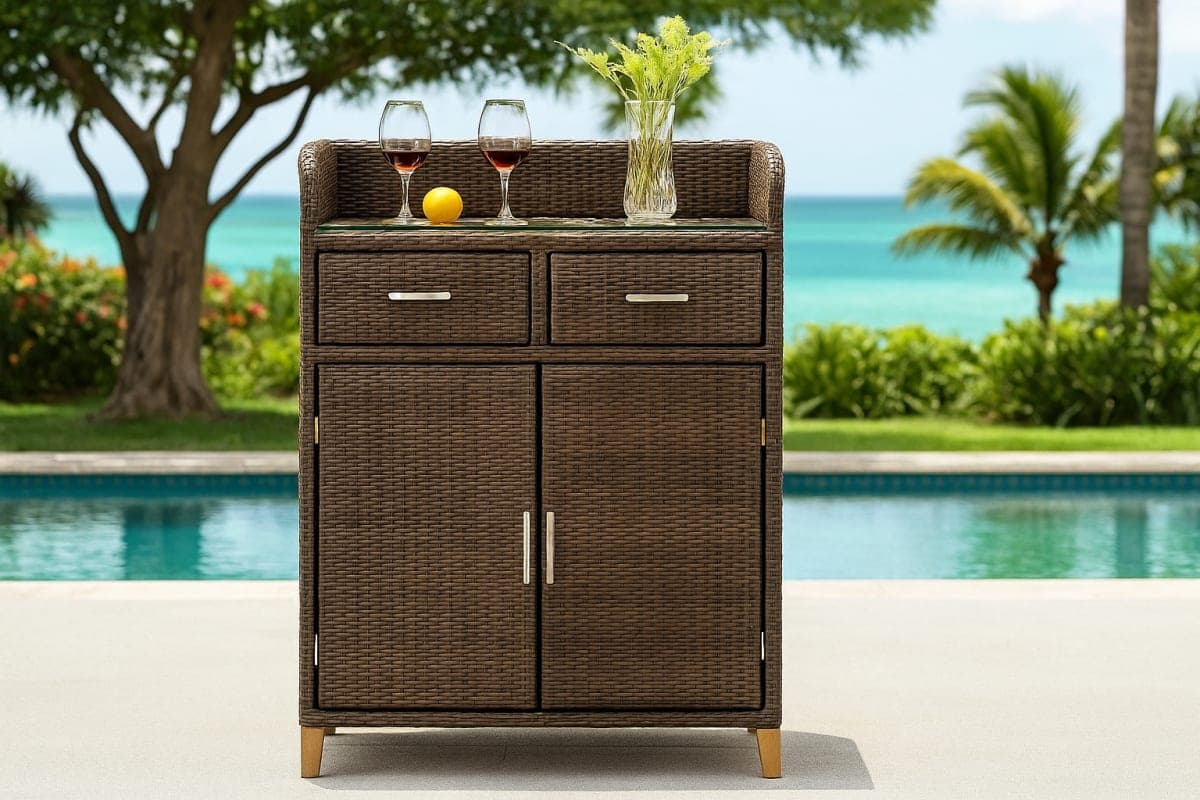 Buffet de Bar d'Extérieur en Résine Tressée - Mobilier artisanal Ebène Madagascar