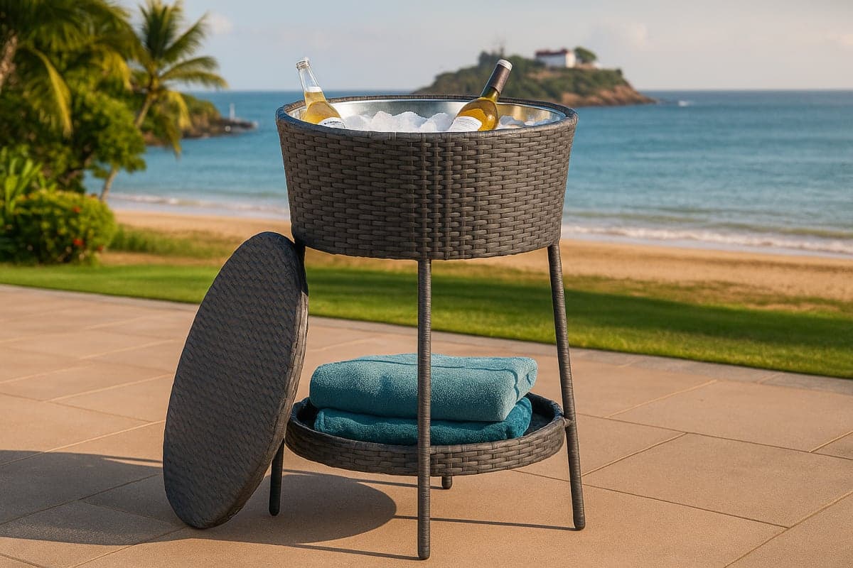 Table Glacière de Jardin en Résine Tressée - Mobilier artisanal Ebène Madagascar