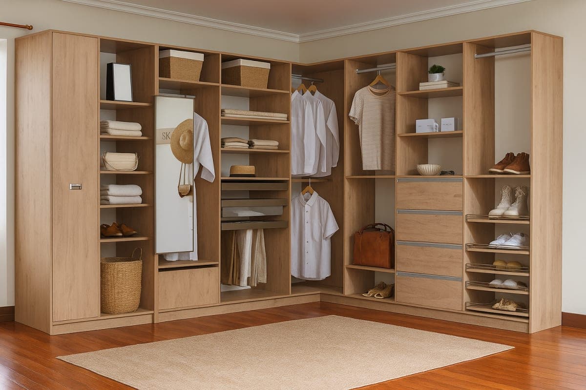 Dressing d'angle ouvert en mélamine - Mobilier artisanal Ebène Madagascar