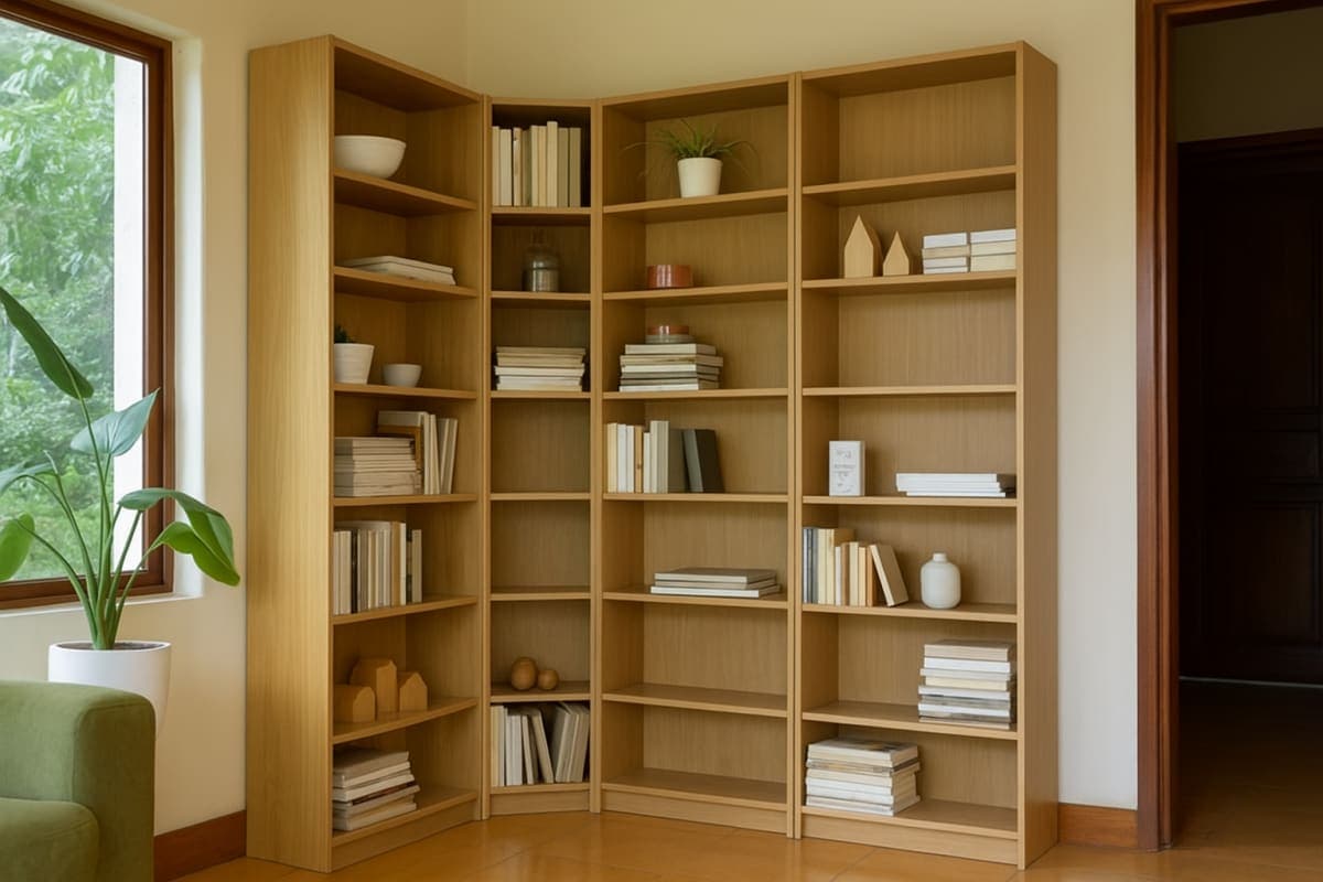 Grande Bibliothèque d'Angle Modulable - Mobilier artisanal Ebène Madagascar