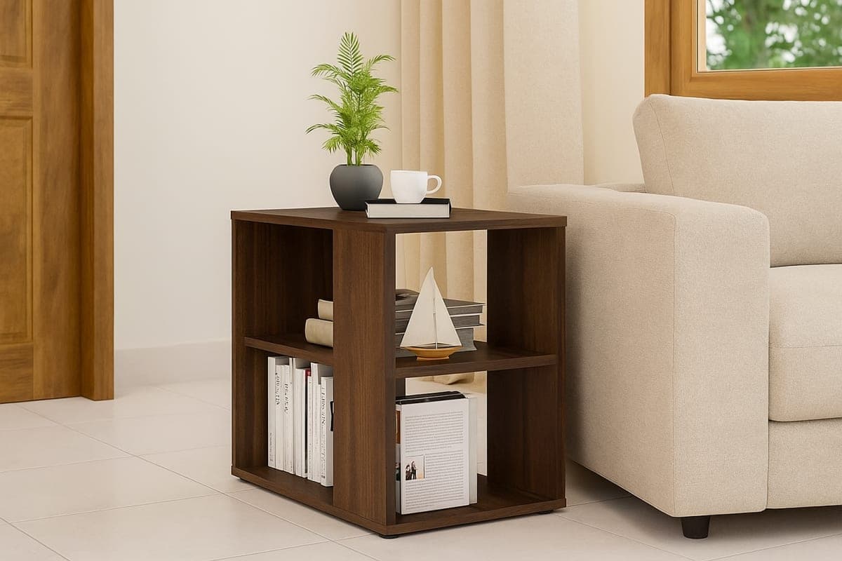 Table d'appoint cubique en mélamine. - Mobilier artisanal Ebène Madagascar