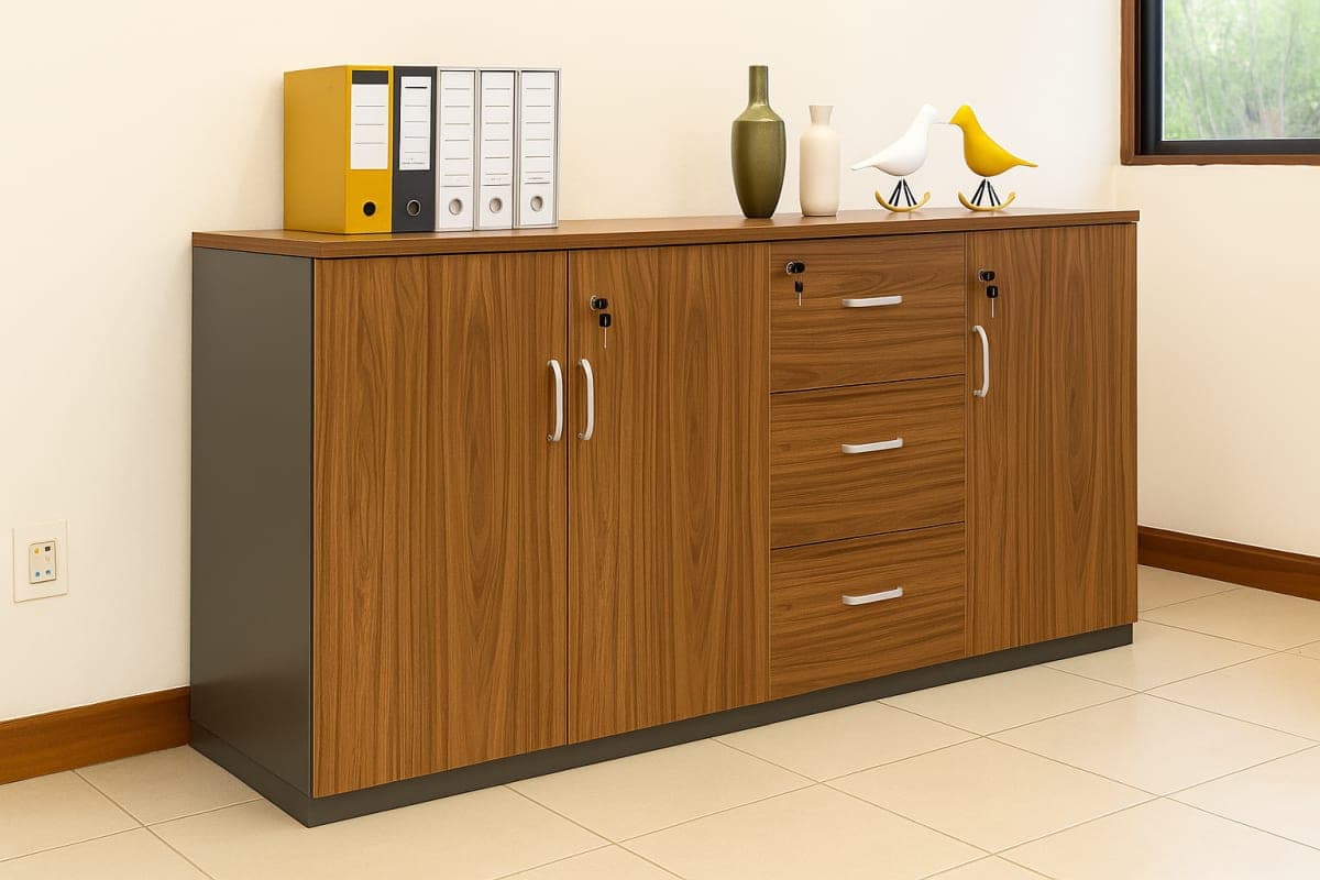 Buffet de rangement en mélamine avec serrures - Mobilier artisanal Ebène Madagascar
