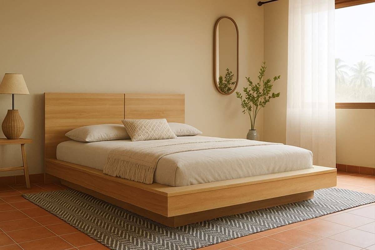 Lit Plateforme en Mélaminé - Mobilier artisanal Ebène Madagascar