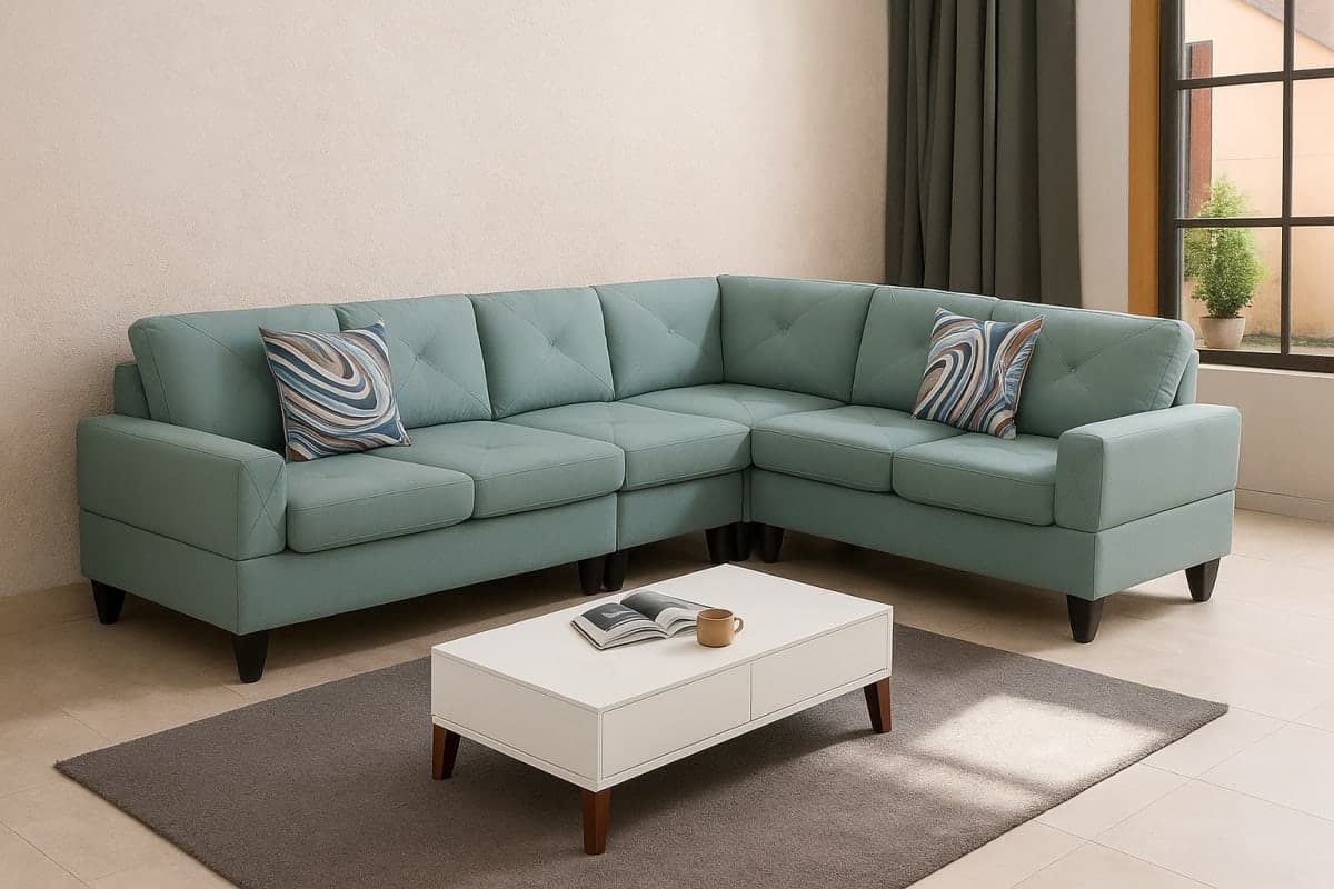 Canapé d'angle d'angle sectionnel en tissu - Mobilier artisanal Ebène Madagascar
