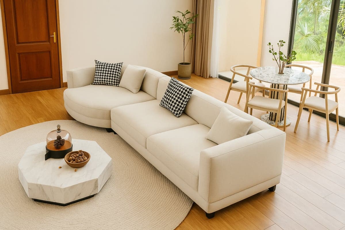 Canapé Modulaire d'Angle Arrondi - Mobilier artisanal Ebène Madagascar
