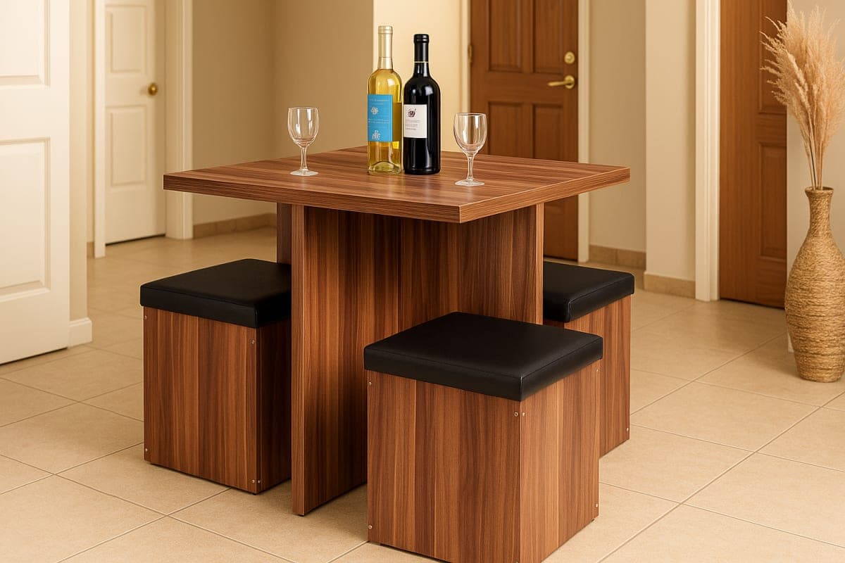 Ensemble Table & Poufs de Rangement - Mobilier artisanal Ebène Madagascar